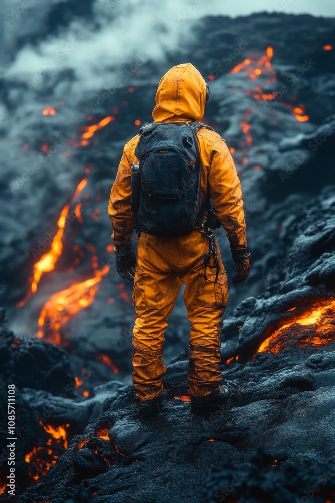Fantasy astronaut standing on an alien planet with glowing elements Fantasy astronaut standing on an alien planet with glowing elements