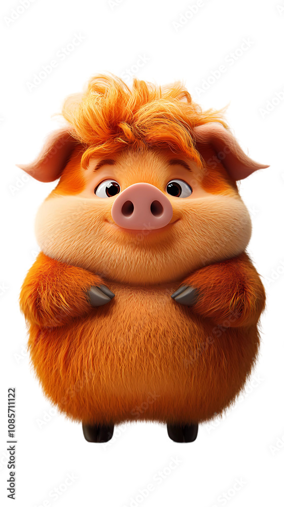 Naklejka premium Pig cartoon isolated on transparent background. png. clipart. Adorable orange pig with a chubby body, and happy eyes, rendered in a cartoon style, perfect for playful and imaginative content