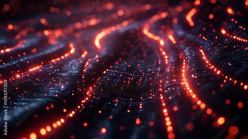 Obraz premium Visualization of data mining industry luminous information nodes glowing pathways extraction algorithms for advanced insights