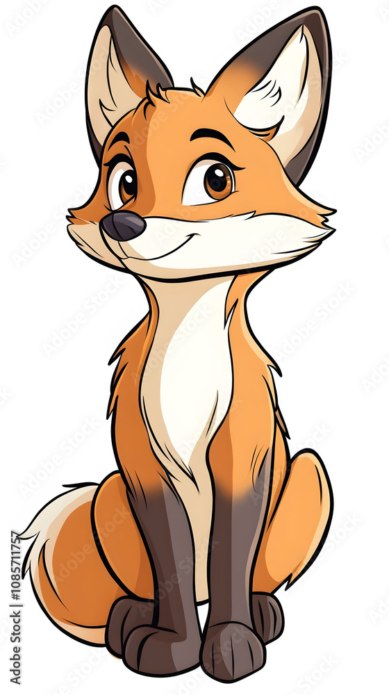 Cartoon Red Fox in the Forest Illustration with Cute Tail and Orange Fur Cartoon Red Fox in the Forest Illustration with Cute Tail and Orange Fur