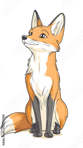 Cartoon Red Fox in the Forest Illustration with Cute Tail and Orange Fur