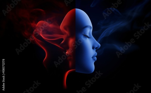 Symphony of Smoke Red and Blue Women in Ethereal Contrast