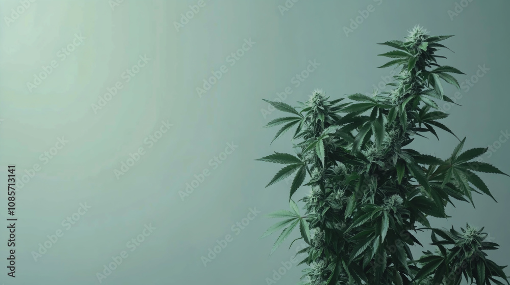 Obraz premium Cannabis plant with lush buds and leaves, isolated against a white background
