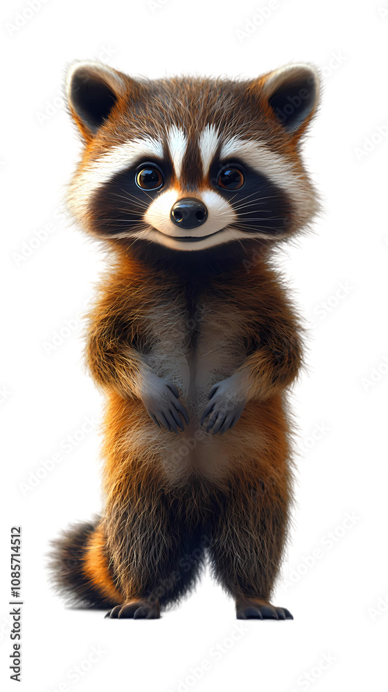 Obraz premium Raccoon cartoon isolated on transparent background. png. clipart. raccoon cartoon with a curious expression and fluffy tail, rendered in a cartoon style, ideal for educational materials, animations.