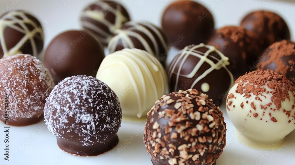 Handmade chocolate truffles with dusted cocoa, fine details, artisan feel Handmade chocolate truffles with dusted cocoa, fine details, artisan feel