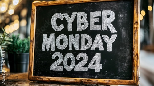 Chalkboard Cyber Monday 2024 Sign with Wooden Frame photo