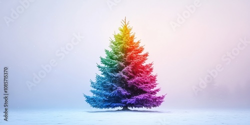 Christmas tree with rainbow lights sparkling white ba