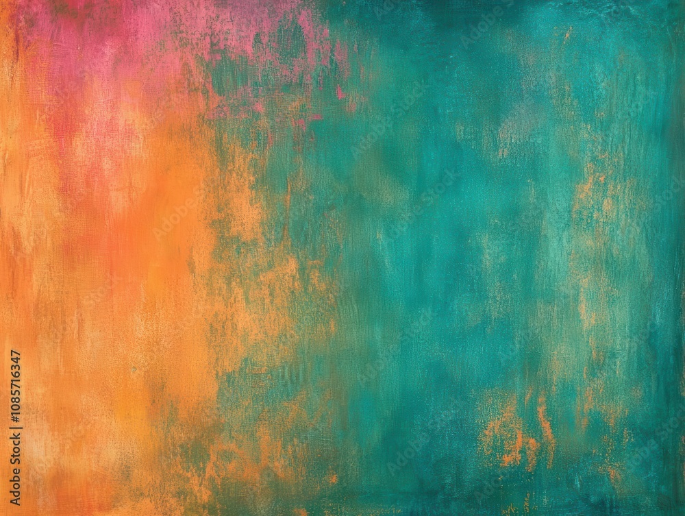 Fototapeta premium colorful abstract background featuring a blend of orange, teal, green, and pink hues, intermingled with grainy textures that evoke a sense of warmth and summer joy
