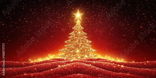 Golden Christmas tree with twinkling fairy lights lux