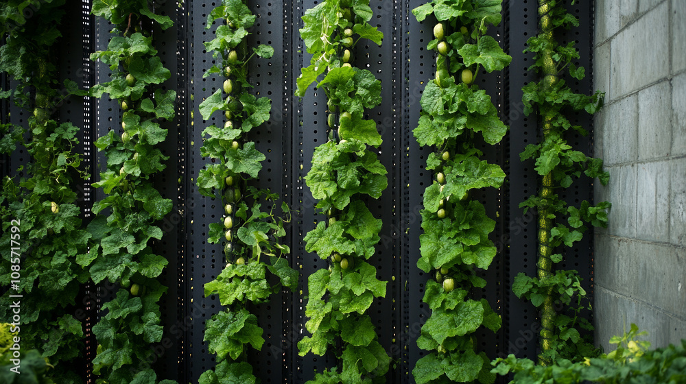 Vertical Garden Trellis System Cucumber Plants Growing Vertical Garden Trellis System Cucumber Plants Growing
