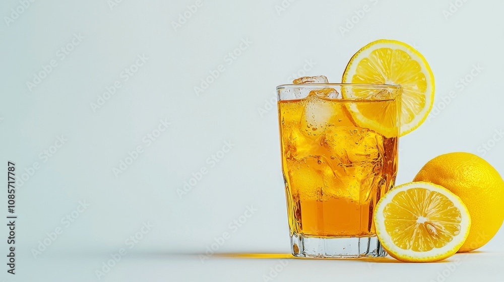 Refreshing Lemonade Glass with Slices and Ice Cubes Refreshing Lemonade Glass with Slices and Ice Cubes