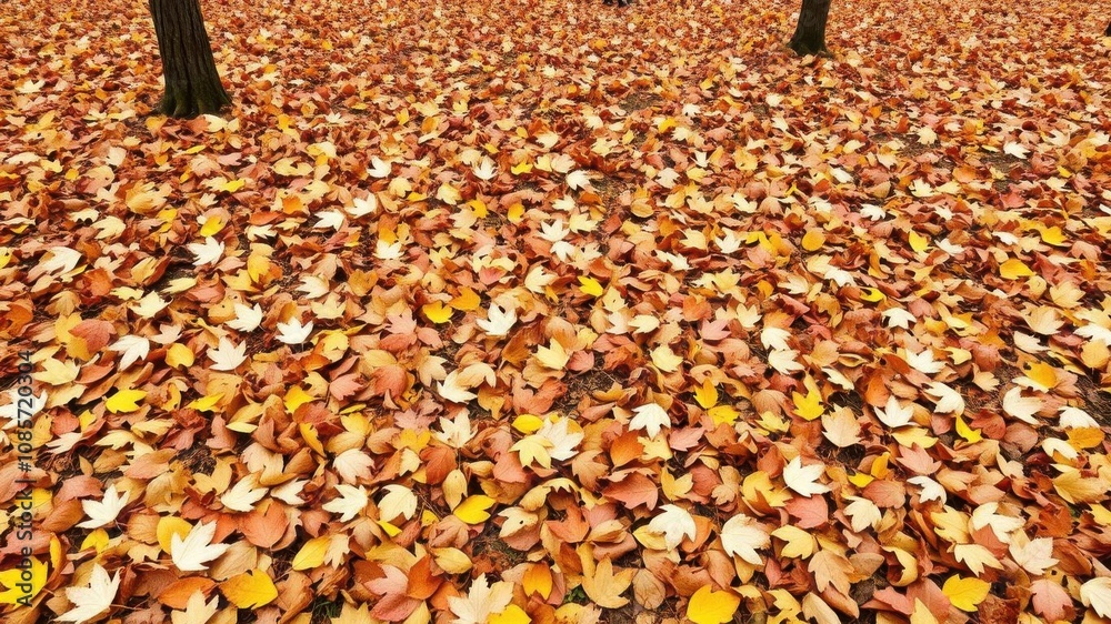 A colorful array of fallen leaves covering the ground in a serene forest setting during Autumn season, ground cover, natural, autumn A colorful array of fallen leaves covering the ground in a serene forest setting during Autumn season, ground cover, natural, autumn