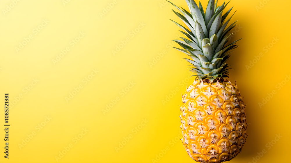 Fresh pineapple on bright yellow background, vibrant and cheerful Fresh pineapple on bright yellow background, vibrant and cheerful