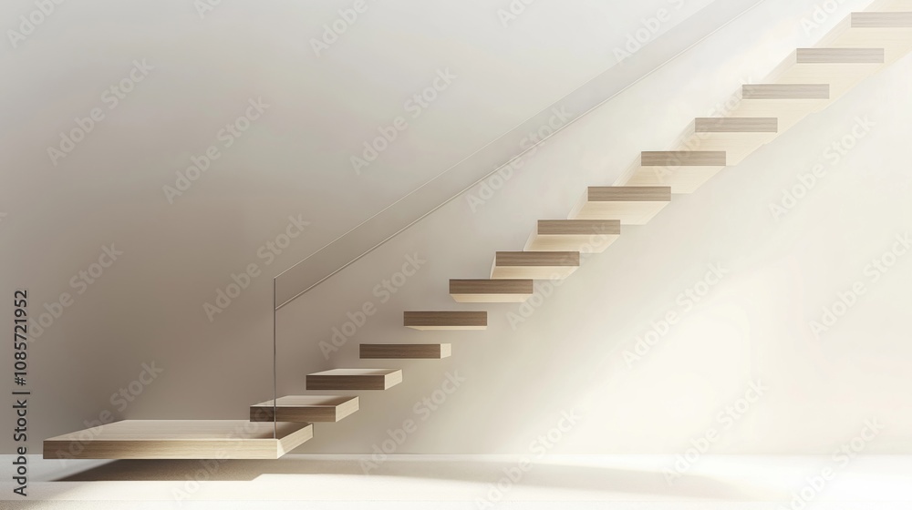 Fototapeta premium Modern Floating Staircase with Glass Balustrade