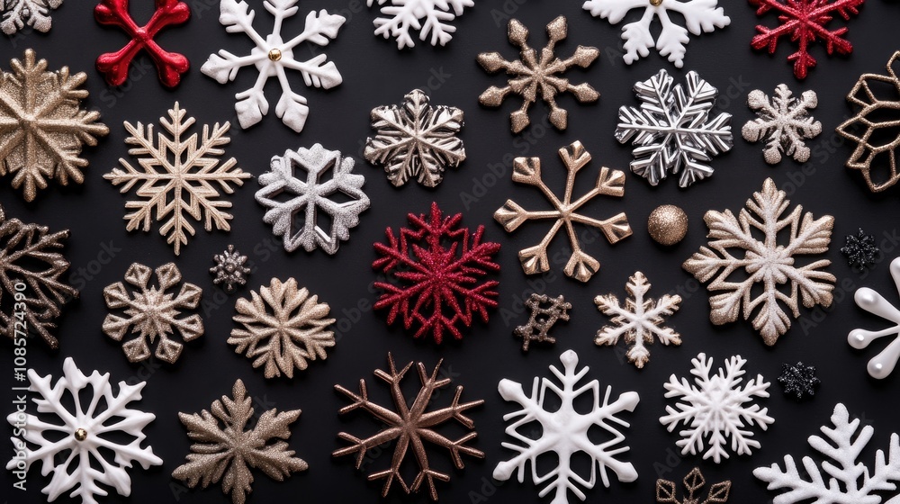 Delicate red and gold snowflakes fall gracefully on a dark background, creating a festive atmosphere ideal for decorating mobile phone screens during the holiday season Delicate red and gold snowflakes fall gracefully on a dark background, creating a festive atmosphere ideal for decorating mobile phone screens during the holiday season