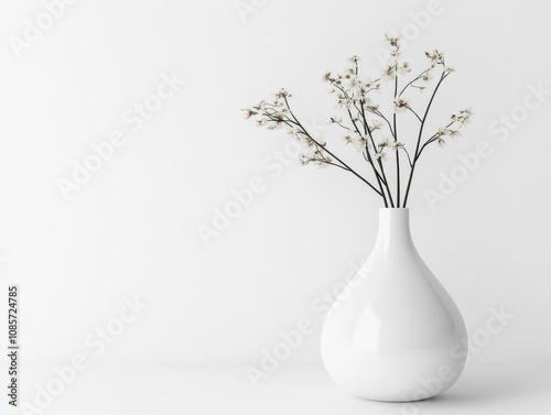 elegant white vase with a smooth finish stands alone on a pristine white backdrop, showcasing its graceful curves and simplicity, highlighting minimalist design aesthetics
