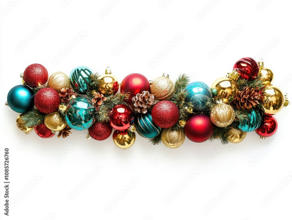 festive christmas garland gracefully arranged isolated on a pure white background, adorned with vibrant colors and textures, evoking the warmth and joy of the holiday season