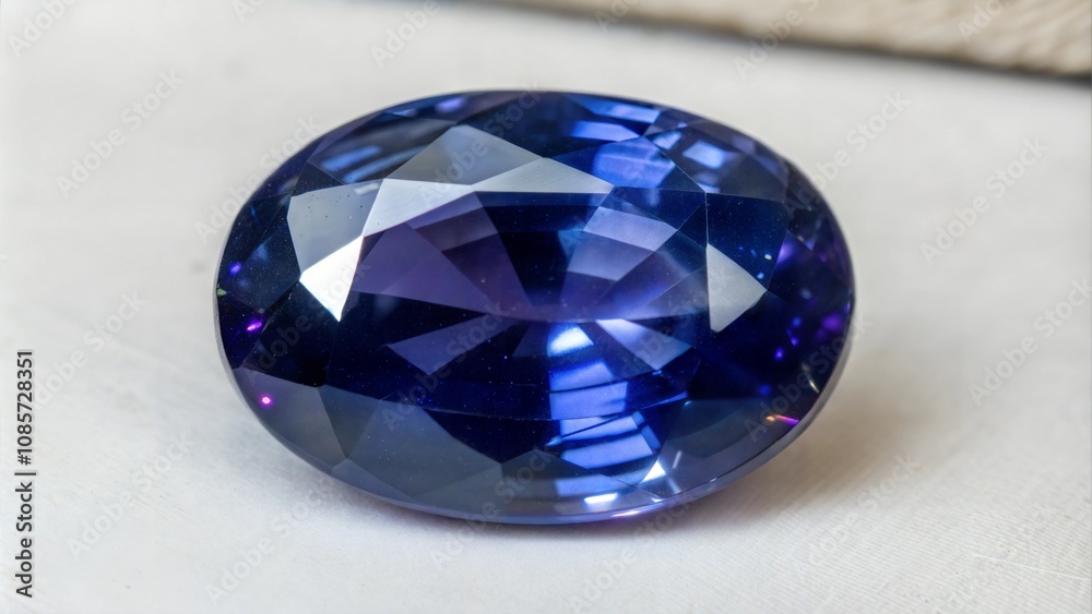 Beautiful blue sapphire gemstone, radiant close-up, jewelry mood, empty space for text on white background Beautiful blue sapphire gemstone, radiant close-up, jewelry mood, empty space for text on white background
