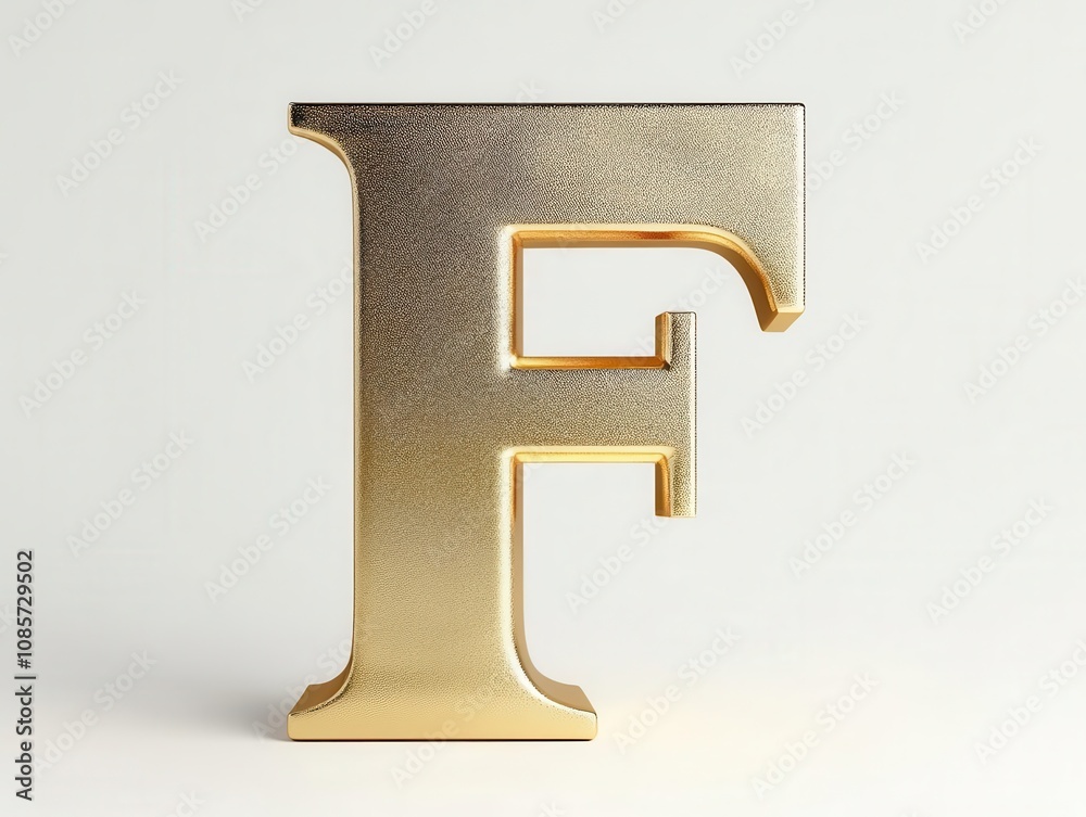 gleaming 3d letter 'f' crafted from freshly brushed gold, standing proudly against a pure white background, emphasizing sophistication and style gleaming 3d letter 'f' crafted from freshly brushed gold, standing proudly against a pure white background, emphasizing sophistication and style