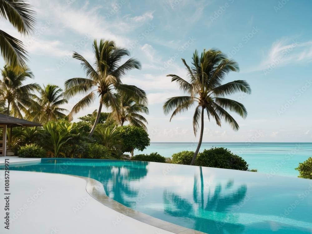 Tropical resort with infinity pool surrounded by lush greenery symbolizing luxury travel relaxation and the serenity of island retreats in paradise like settings. Tropical resort with infinity pool surrounded by lush greenery symbolizing luxury travel relaxation and the serenity of island retreats in paradise like settings.