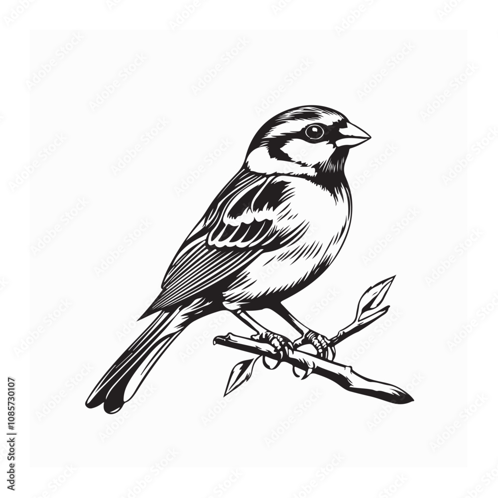 Common Sparrow Image Vector. House sparrow perched on tree branch vector illustration Common Sparrow Image Vector. House sparrow perched on tree branch vector illustration