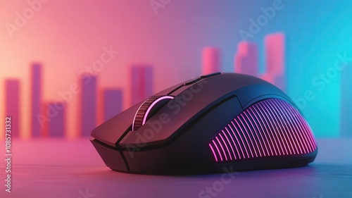 mouse rgb concept. Gaming mouse with colorful lighting photo