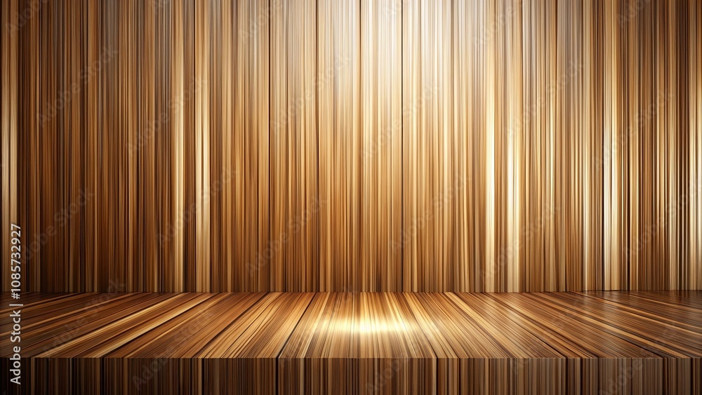 Striking Wooden Background with Gleaming Horizontal Planks and Vertical Paneling for Display Striking Wooden Background with Gleaming Horizontal Planks and Vertical Paneling for Display