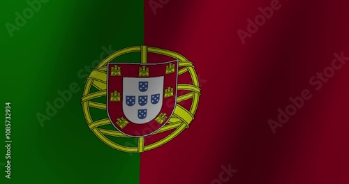 Detailed close-up of the Portuguese national flag.