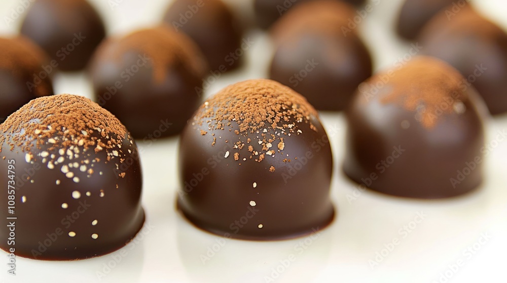 Handmade chocolate truffles with dusted cocoa, fine details, artisan feel Handmade chocolate truffles with dusted cocoa, fine details, artisan feel
