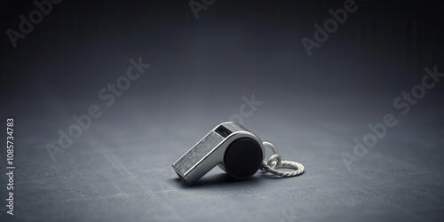 Grey background with a shiny silver whistle, object, background, music