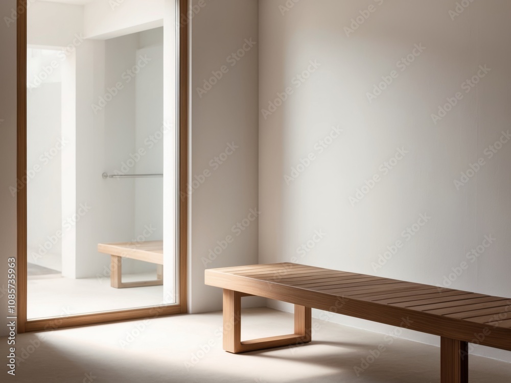 Fototapeta premium Warm Bench by Window in Private Gym Space.