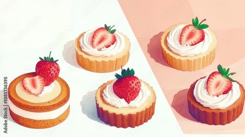 Delicious Strawberry Dessert Tarts on Elegant Background Delicious Strawberry Dessert Tarts on Elegant Background