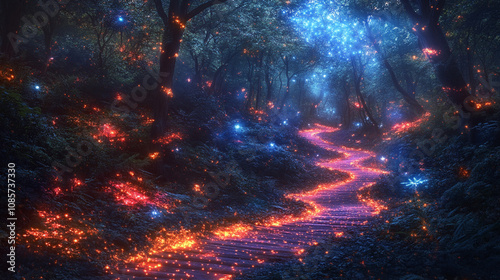 magical forest filled with Christmas trees adorned with glowing lights. The scene evokes warmth  holiday spirit  and wonder  symbolizing hope  peace  and the enchantment of the festive season