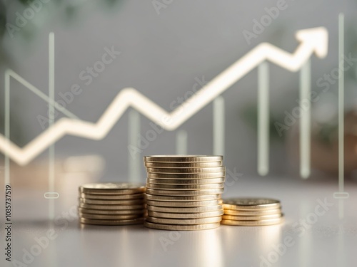 Stacked Gold Coins with Financial Graph in Background.