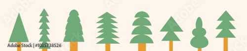 Set of Christmas tree in shape flat style in vector. Elements for poster postcards stickers design