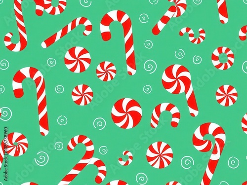 Peppermint red background with white swirls and candy canes, red, traditional, minty