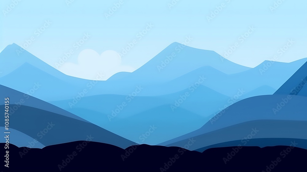 Naklejka premium Serene Blue Mountain Range Under a Pale Sky