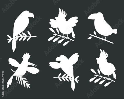 Shadow silhouette birds isolated set. Vector graphic design illustration