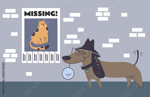 Dog detective investigator character concept. Vector design graphic illustration