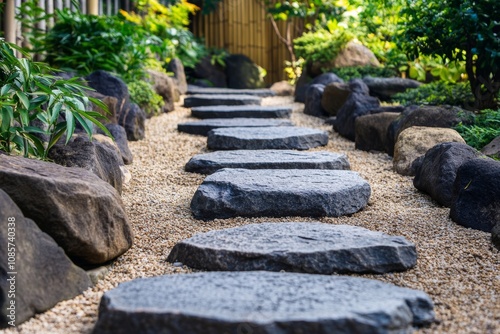 Tranquil zen pathway serene stone walkway captured in expansive photography composition