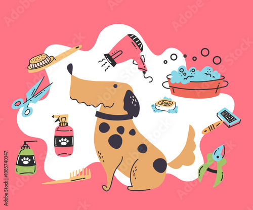 Pets grooming banner concept. Vector graphic design illustration element