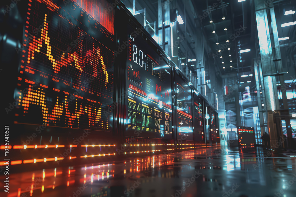 Fototapeta premium Modern digital financial stock market data visualization combined with Forex trading charts.