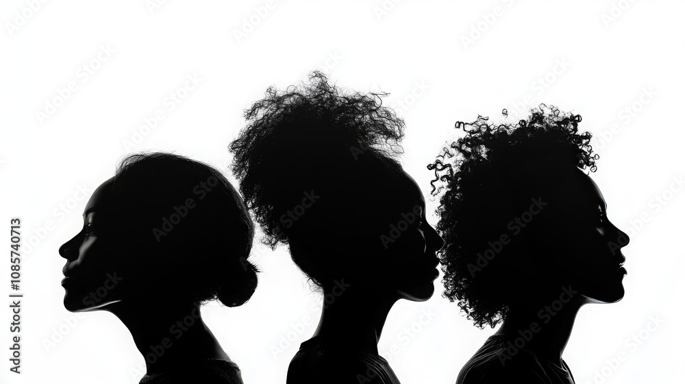 Black and white silhouette portraits, diverse people Black and white silhouette portraits, diverse people