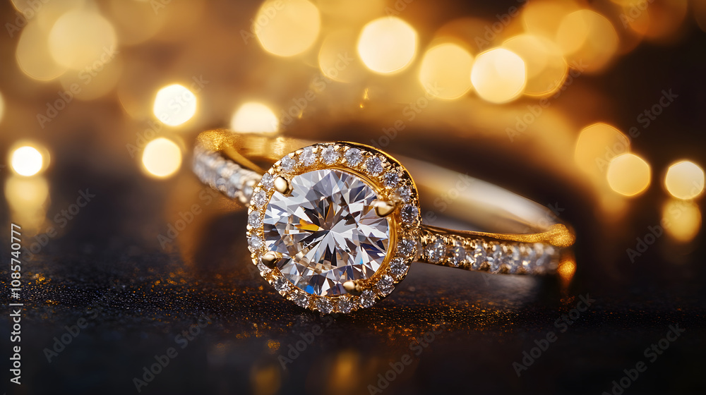 Sparkling diamond ring with gold band, perfect for luxury occasions Sparkling diamond ring with gold band, perfect for luxury occasions