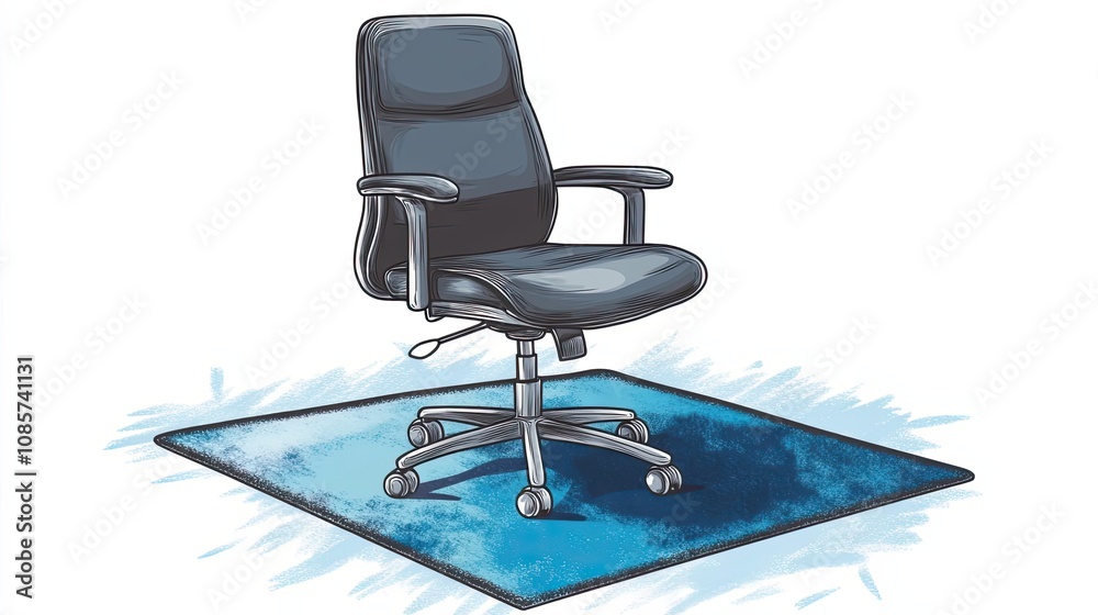 A Black Office Chair on a Blue Rug A Black Office Chair on a Blue Rug