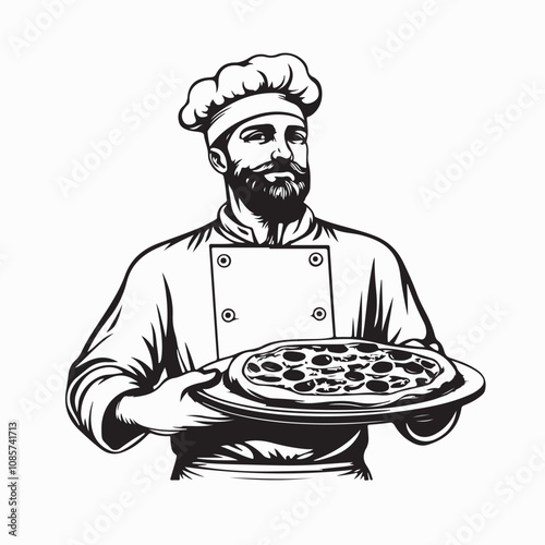 Pizza Fast Food Chef Stock Illustrations image vector isolated on white background.
