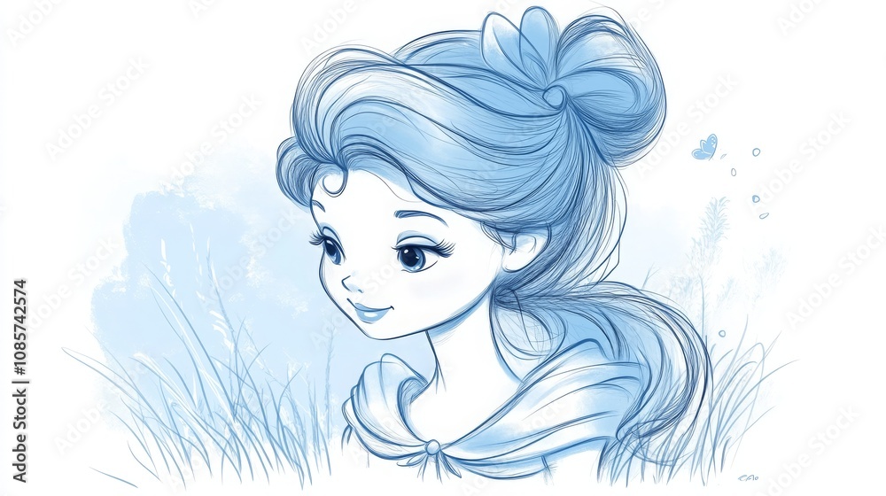 Cute princess girl with a bow, hand-drawn vector. Cute princess girl with a bow, hand-drawn vector.