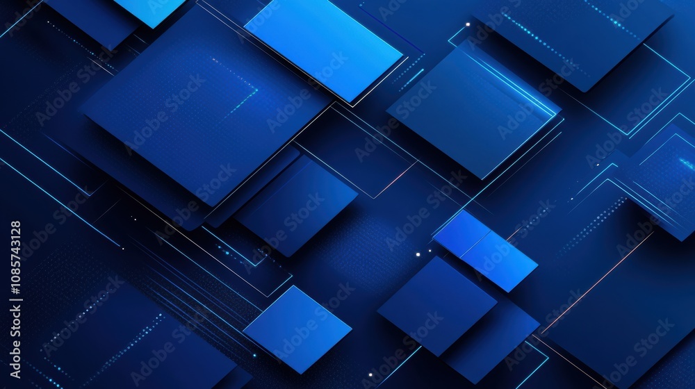 Abstract Blue Technology Background with Geometric Shapes and Digital Elements for Innovative Designs, Tech Presentations, and Modern Artwork Creations