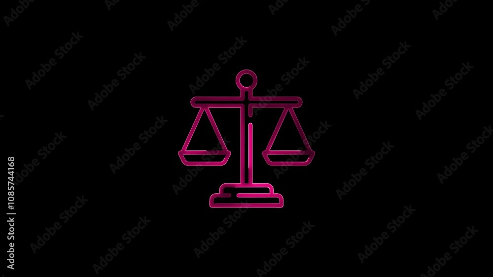 Neon Justice scale outline animation. Court of justice icon symbol. Balance scale sign. Neon Justice scale outline animation. Court of justice icon symbol. Balance scale sign.
