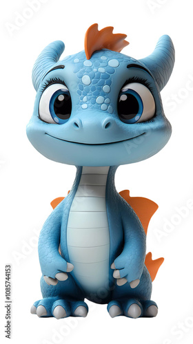 blue dragon cartoon isolated on transparent background. png. clipart. Adorable blue dragon with playful features and a friendly expression, sitting with wings folded, Great for children’s content